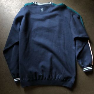 Men ' s Vintage 90s Lee Seattle Mariners Navy Blue Teal Crewneck Sweatshirt Sz 2XL 3