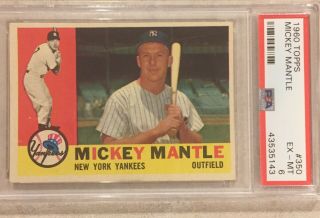 1960 Topps 350 Mickey Mantle Psa 6 Ex - Mt Ny Yankees Awesome Card