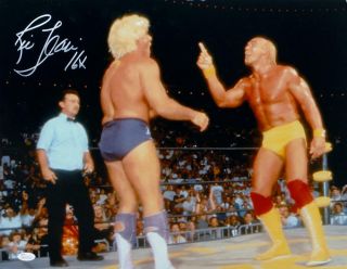 Ric Flair Autographed 16x20 Against Hulk Hogan Photo - Jsa Witnessed Auth