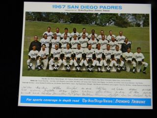 1967 Vintage San Diego Padres Team Photo 11x14 San Diego Union - Tribune