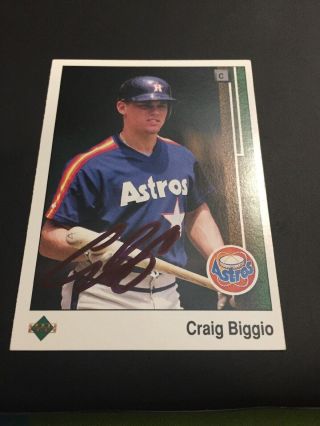 1989 Upper Deck 273 Craig Biggio Houston Astros Rookie Card Hof Auto On Card