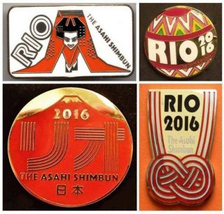 Rio 2016.  Olympic Games.  Set Of 4 Asahi Shimbun Media Pins.  Very Special Offer