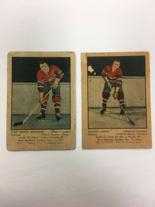 Montreal Canadiens Rookie Cards 1951 - 52 Parkhurst Doug Harvey & Emile Bouchard