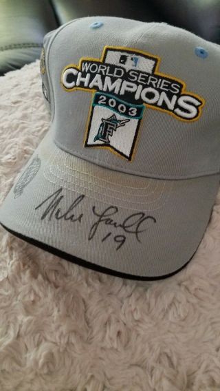 Florida Marlins Mike Lowell " 19 " Hand Signed 2003 World Series Baseball Cap
