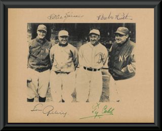 Babe Ruth - Lou Gehrig - Ty Cobb - Tris Speaker Autograph Reprints On Photo P188