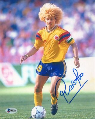 Carlos Valderrama Signed 8x10 Photo Colombia World Cup Soccer Legend Beckett Bas