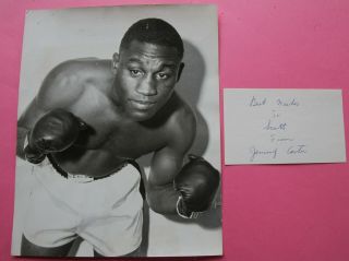 Boxing: Jimmy Carter Autographed Card & Vintage 1956 Promo Photo