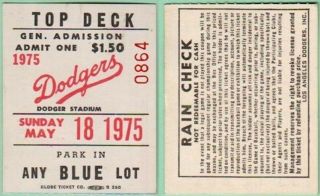1975 Los Angeles Dodgers Ticket Stub Vs.  Pirates - General Admission - 5/18/75