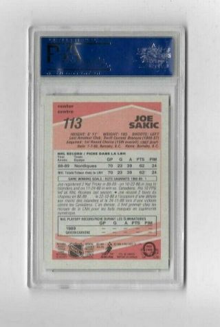 1989 - 90 O - Pee - Chee OPC 113 JOE SAKIC RC Rookie Card PSA 8 NM - MT 2