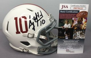 A.  J.  Mccarron Signed White Alabama Football Mini Helmet W/ Jsa & Proof Aj