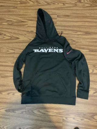 Medium Men Nike Therma - Fit Gray Hoodie Baltimore Ravens Breast Cancer Edition