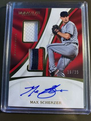 Max Scherzer 2017 Panini Immaculate Patch Auto Nationals 16/25 Autograph