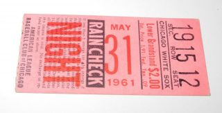 1961 Baseball White Sox Vs Baltimore Orioles Ticket Stub Smith & Jim Landis Hr