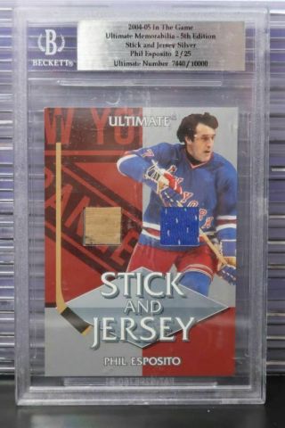 2004 - 05 In The Game Phil Esposito Game Stick And Jersey Silver 2/25 Bb