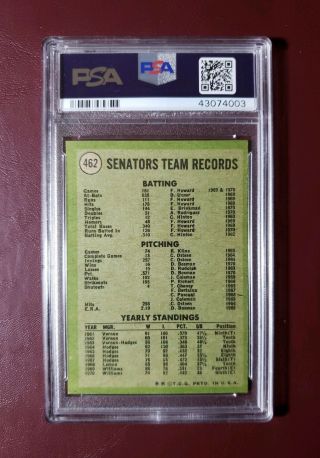 1971 Topps 462 SENATORS TEAM PSA 8 (NM - MT) SHARP CARD 1 CENT BID 2