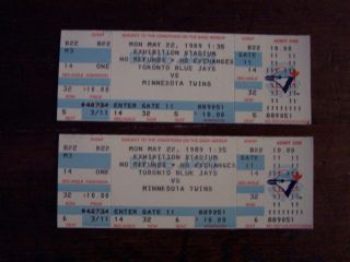 Toronto Blue Jays Ticket Stubbs 1985 & 1989