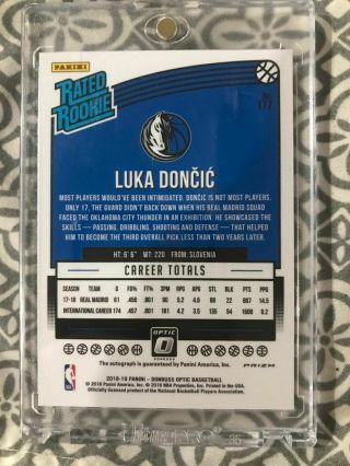Luka Doncic 2018 - 19 Donruss Optic Rated Rookie Holo Silver Auto SP 2