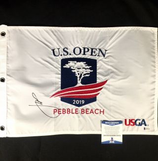Jordan Spieth Signed 2019 Us Open At Pebble Beach Golf Flag U.  S.  Bas G92724