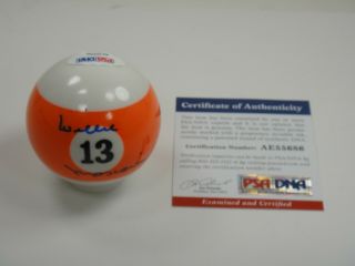 WILLIE MOSCONI SIGNED PSA/DNA CERTIFIED AUTOGRAPHED 13 BILLIARD POOL BALL. 2