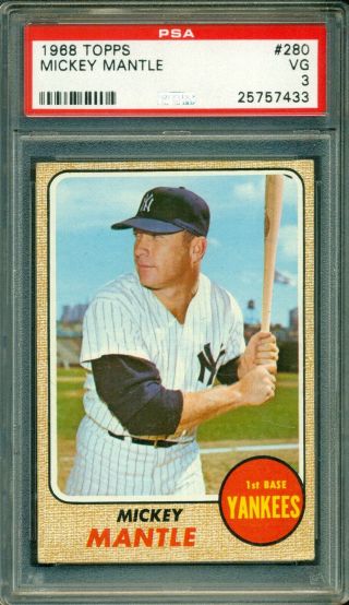 Mickey Mantle 1968 Topps 280 Psa 3 Great Colors & Well Centered