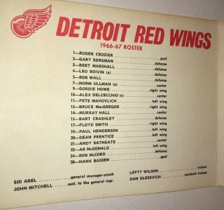 Adv.  Strohs “1966 - 67” Detroit Red Wings Autograph fold - out card; GOOD,  ; 3