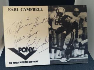 Earl Campbell Autographed 5 " X7 " Vintage Pony Sneakers Promotional Photo