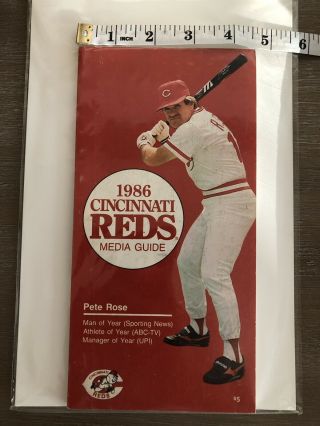 RARE HTF VINTAGE CINCINNATI REDS 1986 MEDIA GUIDE MLB BASEBALL PETE ROSE MLB HOF 3