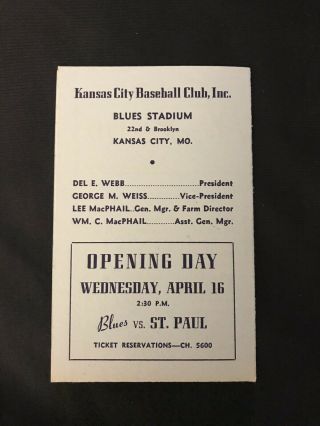 Kansas City Blues 1947 Baseball Spring Training Schedule Light Blue 2