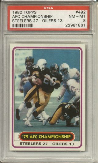 1980 Topps Afc Championship 492 Football Oilers Steelers Rocky Bleier Psa 8