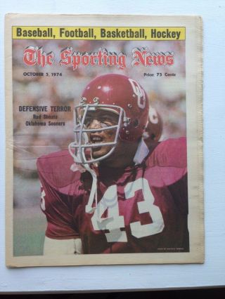 Sporting News Rod Shoate Sooners Oct.  5,  1974 Very Sharp No Mailing Label