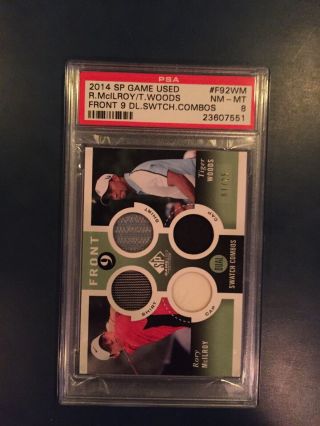 2014 Sp Game Front 9 Dual Swatch Combos X/25 Tiger Woods Rory Mcilroy Psa 8