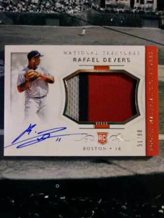 Rafael Devers 2018 National Treasures Game Jersey Patch Rookie Auto / 99