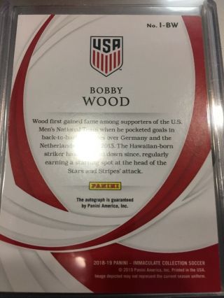 2018 - 19 Immaculate Ink Bobby Wood Autograpg United States 7/50 Jersey Number 2