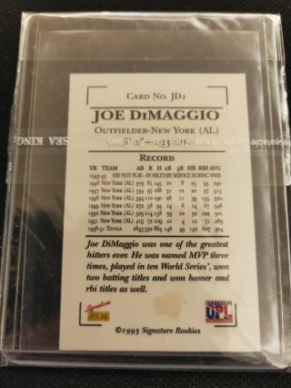 1995 SIGNATURE ROOKIES OLD JUDGE JOE DIMAGGIO On Card AUTO AUTOGRAPH With NY 2
