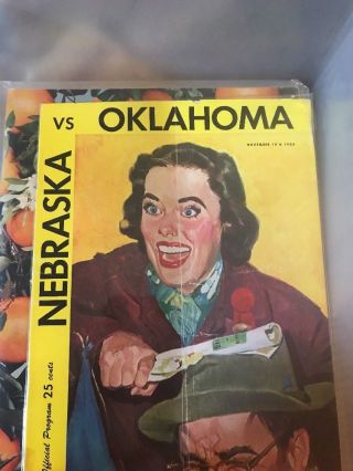 1955 Nebraska Cornhuskers Oklahoma Sooners Football Program Shows A Fold