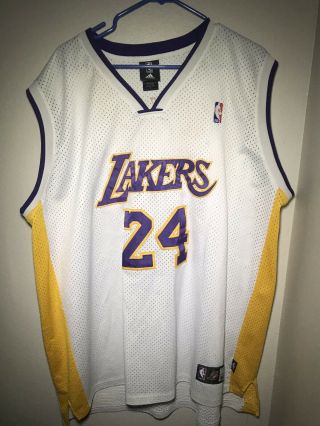 Authentic Kobe Bryant Los Angeles Lakers White Number 24 Adidas Jersey Size 60