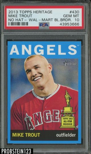 2013 Topps Heritage Wal - Mart Blue Border Mike Trout No Hat Angels Psa 10
