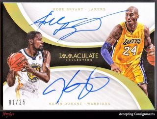 2017 - 18 Immaculate Dual Autographs Kevin Durant Kobe Bryant Autograph Auto 01/25