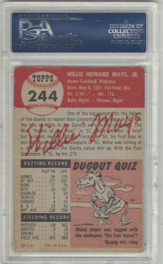 1953 Topps 244 Willie Mays York Giants PSA 2 Good,  SP and Hi,  HOF,  2nd yr 2