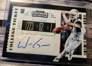 2019 Will Grier Panini Contenders College Ticket Cracked Ice Auto 03/23 Rare 