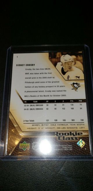 2005 - 06 Sidney Crosby ROOKIE CLASS Upper Deck Card 1 Penguins NM RC 2