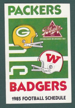 1985 Green Bay Packers Football Pocket Schedule And Wisconsin Badgers