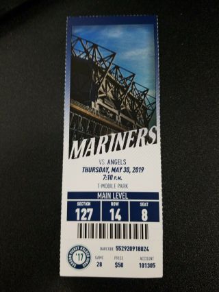 Mariners Vs Angels Ticket Stub Mike Trout 2 Hits 1236 Double 238 5 - 30 - 19