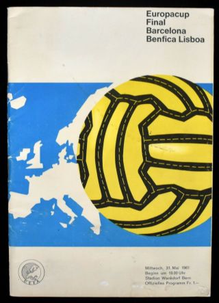 1961 European Cup Final Barcelona Football Soccer Program Programme Uefa