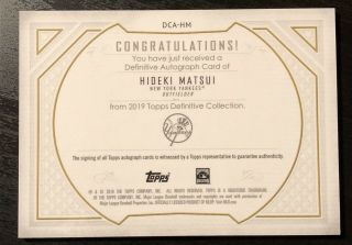 2019 Topps Definitive Hideki Matsui “Godzilla” Inscription Auto Yankees 2/10 2