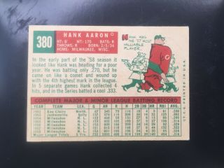 1959 Topps Hammerin Hank Aaron 380 Braves Legend Vg - Ex