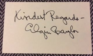 Elgin Baylor Signed Index Card,  Los Angeles Lakers,  Basketball Hall Of Fame Great