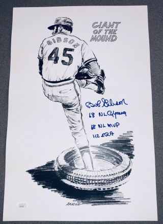 Bob Gibson 68 Cy Young St.  Louis Cardinals Hof Signed Auto Baseball Art Jsa