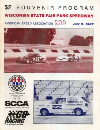1987 Racing Program - Wisconsin State Fair Park,  Milwaukee,  Wisconsin