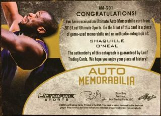 2019 Leaf Ultimate Sports Signature Memorabilia Shaquille O’Neal Patch Auto 6/12 3